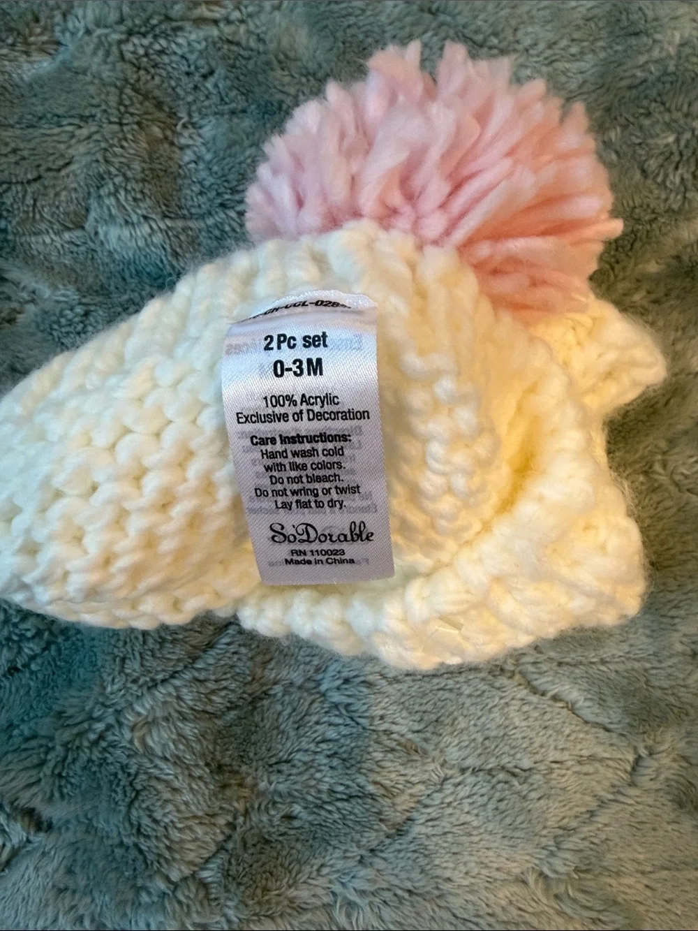 Cozy Bunny Ear Knit Hat & Shorts Set - White with Pink Ear Lining